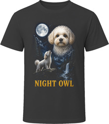White Maltipoo Doodle Dog Night Owl Howling at the Moon T-Shirt White Maltipoo Doodle Dog Night Owl Howling at the Moon T-Shirt