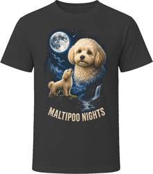 Cream Maltipoo Nights Doodle Dog Howling at the Moon T-Shirt Cream Maltipoo Nights Doodle Dog Howling at the Moon T-Shirt
