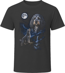 Blue Roan Cockapoo Doodle Dog Howling at the Crescent Moon T-Shirt