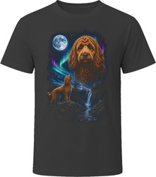 Red Cockapoo Doodle Dog Howling at the Moon Under the Northern Lights T-Shirt