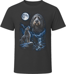 Blue Roan Cockapoo Doodle Dog Winter Snow Howling at the Moon T-Shirt