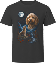 Buff Cockapoo Doodle Dog Autumn Leaves Howling at the Moon T-Shirt