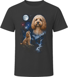 Apricot Cockapoo Doodle Dog Fourth of July Fireworks Howling at the Moon T-Shirt