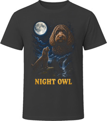 Chocolate Cockapoo Doodle Dog Night Owl Howling at the Moon T-Shirt