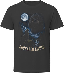 Black Cockapoo Nights Doodle Dog Howling at the Moon T-Shirt