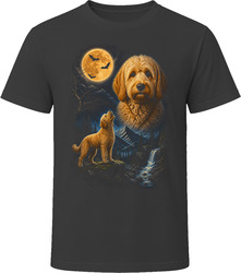 Golden Goldendoodle Doodle Dog Halloween Howling at the Orange Moon with Bats T-Shirt