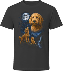 Golden Goldendoodle Doodle Dog Halloween Dog and Puppy Howling at the Moon with Bats T-Shirt