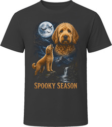 Golden Goldendoodle Doodle Dog Spooky Season Howling at the Moon with Bats T-Shirt
