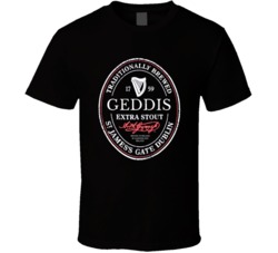 Geddis Irish Beer Label St Patricks Day Guinness Parody Grunge T Shirt