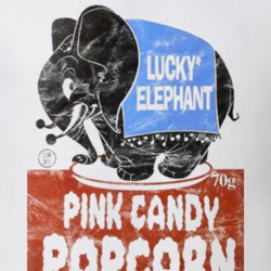 Lucky Elephant Pink Candy Popcorn Snack Food Fan Worn Look T Shirt Lucky Elephant Pink Candy Popcorn Snack Food Fan Worn Look T Shirt