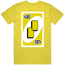 Draw Two 2 Yellow Uno Card Game Fan Halloween Fancy Dress Cotton Unisex T Shirt