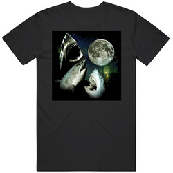 There Shark Moon Funny Wolf Cool Retro Cotton Unisex T Shirt