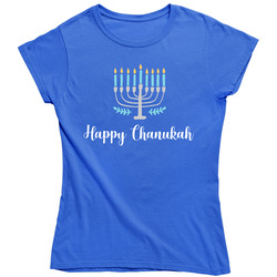 Happy Chanukah Hanukkah Jewish Festival Tradition Menorah Eight Candles Custom Text Personalized Family Name Vintage Ladies T Shirt
