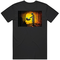 Mandalorian Star Wars Sunset Bounty Hunter Touches Finger With Baby Yoda Floating Scene Space Ship New 2019 Series Gift Vintage T Shirt