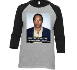 Oj Simpson Controversial Celebrity 1994 Mug Shot Distressed Look Raglan Vintage Raglan 3/4 Sleeve Shirt