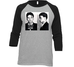 Frank Sinatra Retro Arrested Celebrity Mugshot Vintage Grunge Look Raglan Vintage Raglan 3/4 Sleeve Shirt