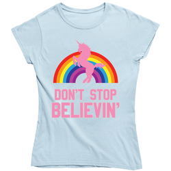 Don't Stop Believing Funny Unicorn Mythical Creature Vintage Ladies T Shirt