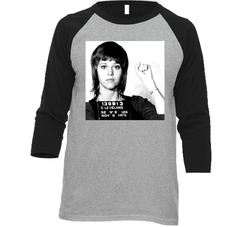 Jane Fonda Celebrity Mugshot Vintage Grunge Look Fan Raglan Vintage Raglan 3/4 Sleeve Shirt