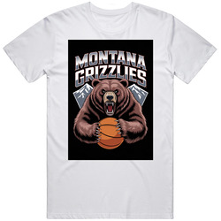 Depict Monte The Grizzly Roaring Fiercely While Clutching A Basketball, Set Against Snow-capped Mountains. Include The Text  T Shirt