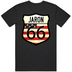 Jaron Personalized American Flag Route 66 Highway Sign Vintage Car T Shirt