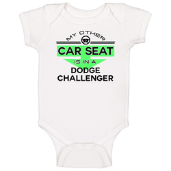 Car Seat In A Dodge Challenger Funny Kids Car Vintage Car Baby One Piece