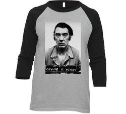 Ronnie Kray Mug Shot Organized Crime Gang The Firm 1950s 1960s Distressed Raglan Vintage Raglan 3/4 Sleeve Shirt