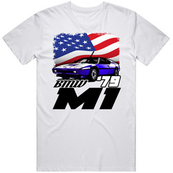 Blue 1979 Bmw M1 American Flag Cool Car Vintage T Shirt