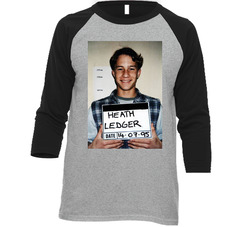 Heath Ledger Celebrity Mugshot Vintage Grunge Look Fan Raglan Vintage Raglan 3/4 Sleeve Shirt