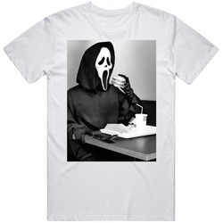 Ghostface Scream Villain Eating Cheeseburger Funny Horror Movie Parody retro T Shirt