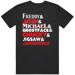Freddy Jason Michael Ghostface Chucky Jigsaw Leatherface Horror Movie Villains Halloween retro T Shirt