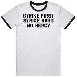 Strike First Hard No Mercy Stencil Cobra Kai retro T Shirt Strike First Hard No Mercy Stencil Cobra Kai retro T Shirt