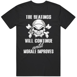 The Beatings Will Continue Until Morale Improves Funny Pirate Skull retro T Shirt