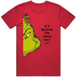 It's Because I'm Green Isn't It The Grinch Face Movie Quote Retro T Shirt