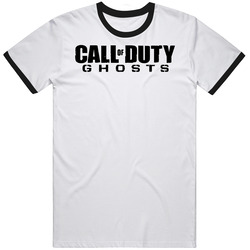 Call of duty GHOSTS White T-Shirt W/Black Ringer 100% COTTON Black ops 2 Retro T Shirt