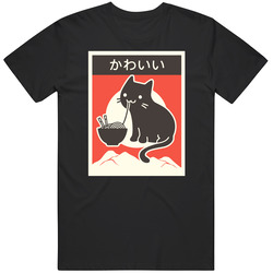 Funny Ramen Cat T-shirt Japanese Food Kittie Tee Retro T Shirt