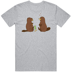 Beaver And Platypus Flirting Funny Wild Animal Retro T Shirt