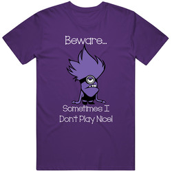 Purple Minion Beware With White Retro T Shirt