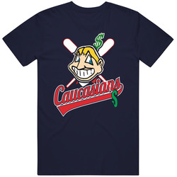 Caucasian Kepala Besar Navy Retro T Shirt