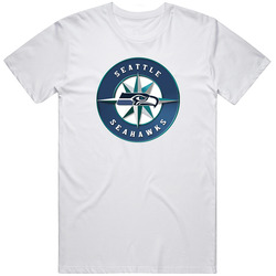 Seattle Seahawks And Seattle Mariners Combined Mash-up Logo Retro Classic T Shirt