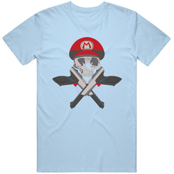 Super Skull Mario Bros Hat Gun Cross Army Parody Retro Classic T Shirt