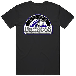 Denver Broncos And Colorado Rockies Combined Mash-up Distressed Logo Retro Classic T Shirt