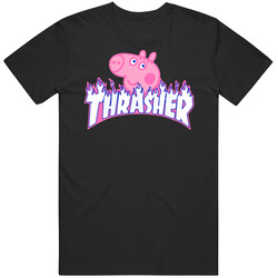 Thrasher Peppa Pig Mashup Parody Men’s 100% Cotton Black T Shirt