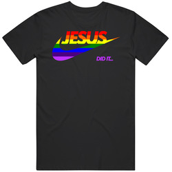Lgbtq Pride Jesus Did It Nike Parody Funny Men’s 100% Cotton Black T Shirt