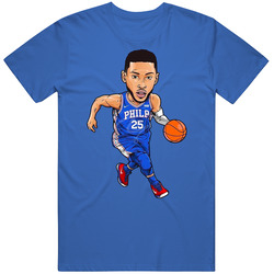Ben Simmons Philadelphia Basketball Cartoon Men’s 100% Cotton Royal Blue T Shirt