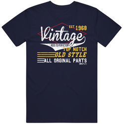 Est 1968 Vintage Aged To Perfection Distressed Birthday Men’s 100% Cotton Navy Blue T Shirt