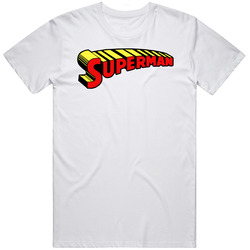 Superman Retro 80s Tv Show Logo Fan Men’s 100% Cotton White T Shirt