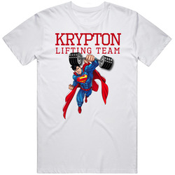 Superman Krypton Lifting Team Cool Men’s 100% Cotton White T Shirt