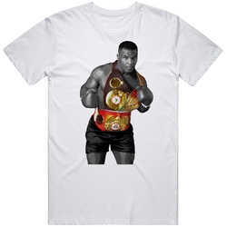 Mike Tyson Three Belts Greatest Fighter Fan Men’s 100% Cotton White T Shirt