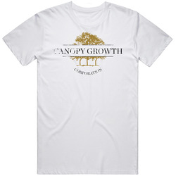 Canopy Growth Corp Vintage Distressed Cannabis Weed Marijuana Stoner Company Logo Fan Men’s 100% Cotton White T Shirt