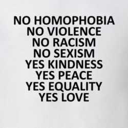 No Homophobia Violence Racism Sexism Yes Love Peace Equality T Shirt
